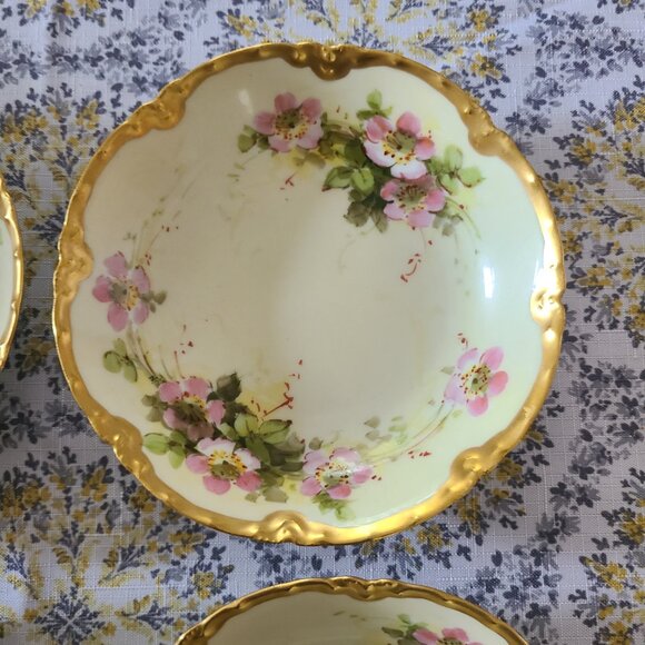 5 Haviland France Pink & Green Floral Gold Rim Fruit Dessert Dishes Berry Bowls - Picture 8 of 10